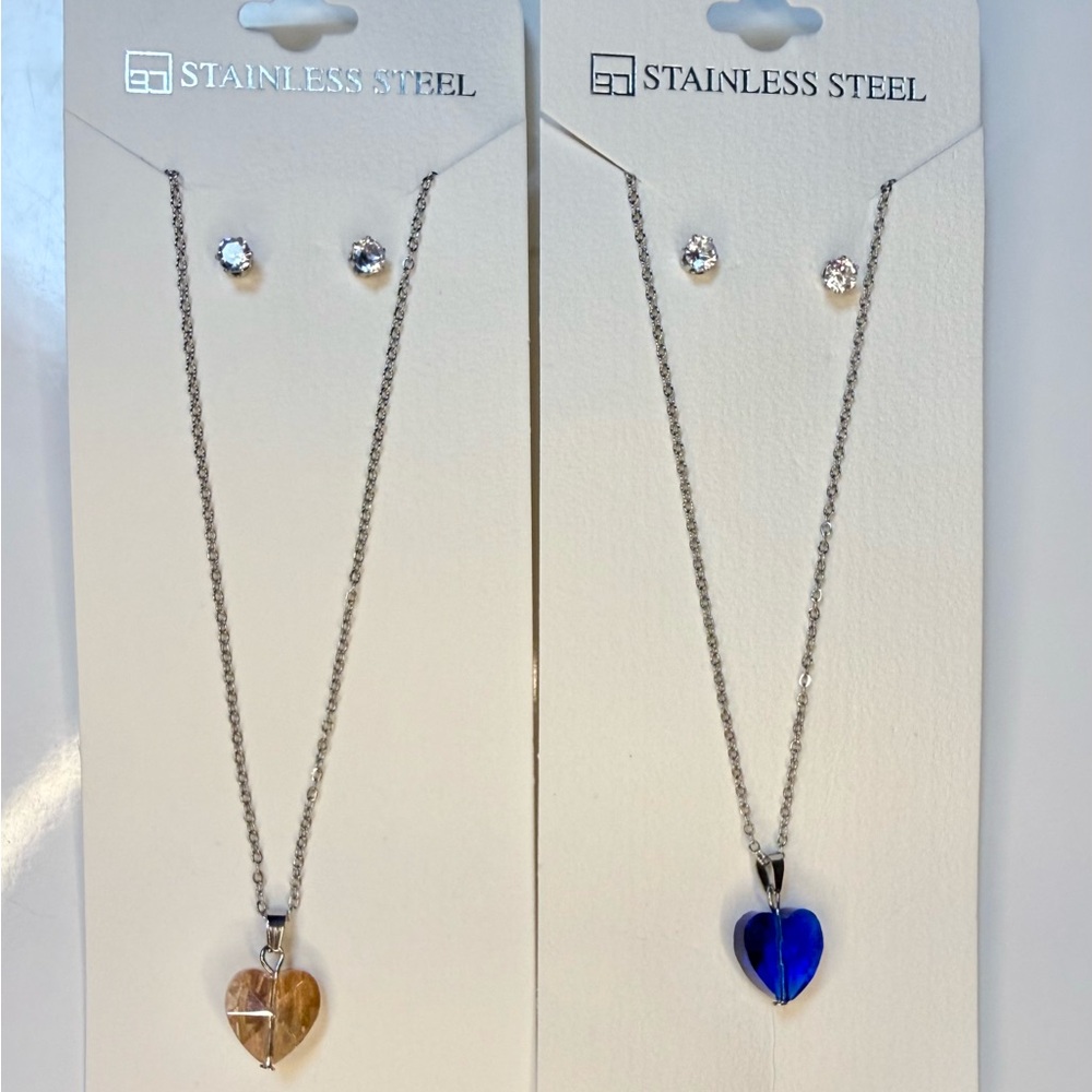 🧚🏻♀️ Choice of Heart Necklace and Earring Set - Stainless Steel 18”